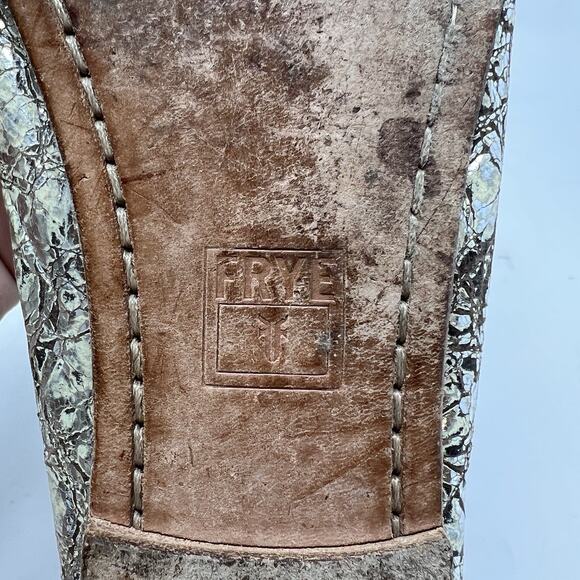 Frye Carson Cream Metallic Silver Natural Crackle Ballet Flats Size 8 - Picture 10 of 11